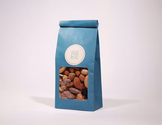 Paquete Dq Stand up Impresión personalizada Tuercas Embalaje Bolsa de escudete lateral Bolsa de embalaje con sello lateral tres Bolsa de plástico