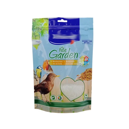 Bolsa de envasado de alimentos para perros con escudete lateral personalizado, pájaro, conejo, pescado, gato, plástico, con cremallera resellable